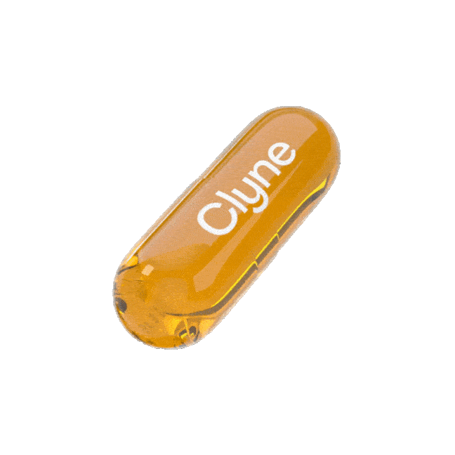 Yellow pill decoration with Clyne brand